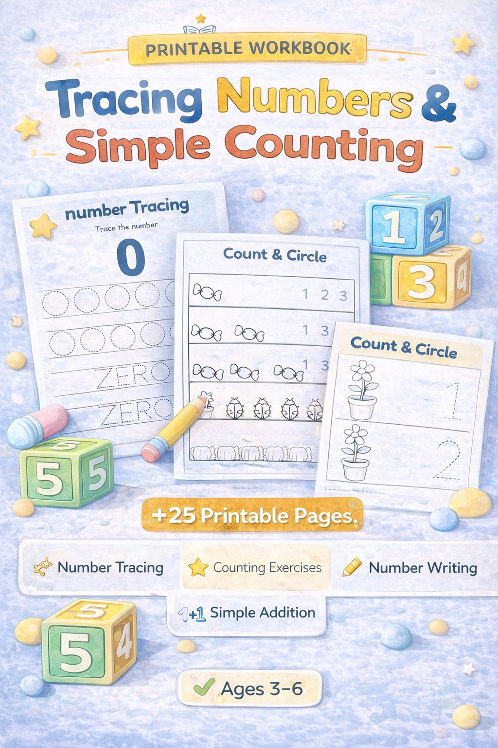 Number Tracing Worksheets | Preschool Counting Activities | Kindergarten Math (PDF Download)
